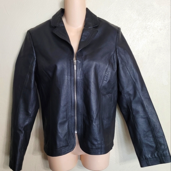 Kim Rogers Black Geniune Leather Zip-Up Jacket Size Women's Small - Picture 2 of 11
